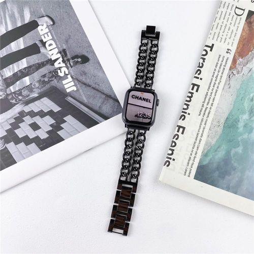Applicable À Apple Watch Bracelet Applewatch S9iwatch876541 Génération Se Chaîne En Denim À Double Rangée En Métal-Noir - 38 Mm/40 Mm/41 Mm