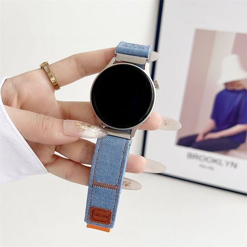 Velcro En Denim Rétro Pour Bracelet Huawei Watch Gt4 Gt2/Gt3/Watch4pro Xiaomi Oppo-Boucle Velcro En Jean - Bleu Ciel - Samsung Watch 4 Classic 42 Mm [20 Mm]
