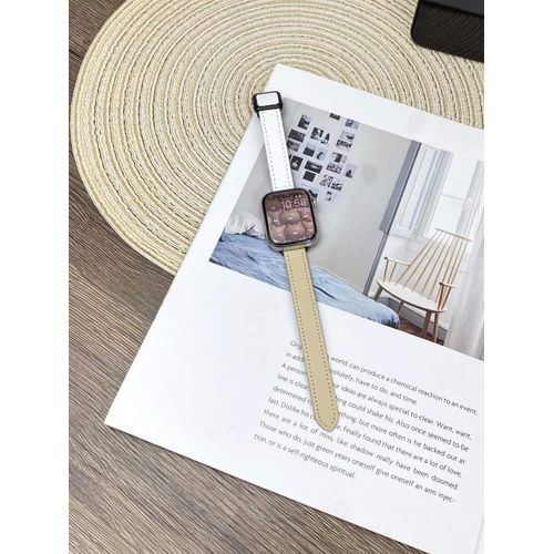 Motif Litchi Magnétique Pour Bracelet Apple Watch Iwatch 9, Bracelet De Montre S8 Niche Se56-Boucle Magnétique À Ventouse Carrée - Abricot Blanc - 38/40/41 Mm Universelle