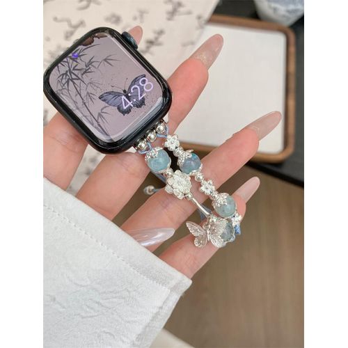 Perles Bowknot Pour Apple Watch Bracelet Apple Watch Bracelet Iwatch9 Bracelet De Montre S856 Niche Se-Perles À Fermoir Papillon - Bleu - 42 Mm/44 Mm/45 Mm/49 Mm