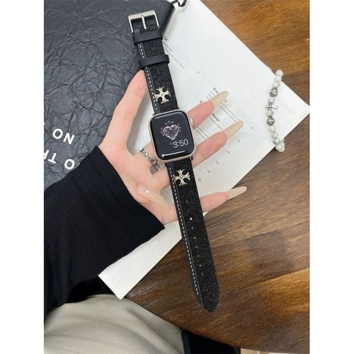 Correspondance Des Couleurs Chrome Hearts Pour Apple Watch Bracelet De Montre Apple Iwatch9 Bracelet De Montre S876 Niche Se-Denim Colorblock Chrome Hearts ¿ Noir - 38 Mm/40 Mm/41 Mm
