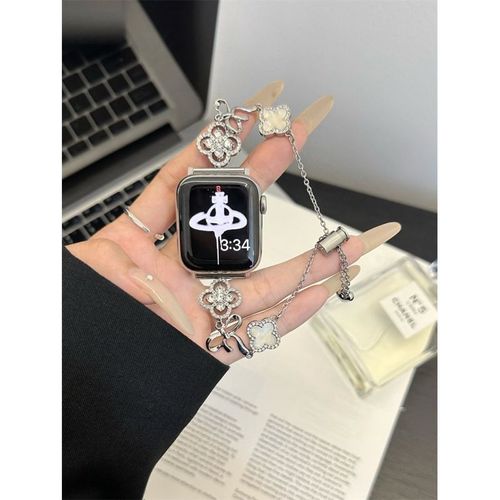 N?ud Papillon En Métal Pour Apple Watch, Bracelet Apple Watch Iwatch 9, Bracelet S8 Niche Se65-Bracelet Fermoir Papillon - Argent - 38 Mm/40 Mm/41 Mm