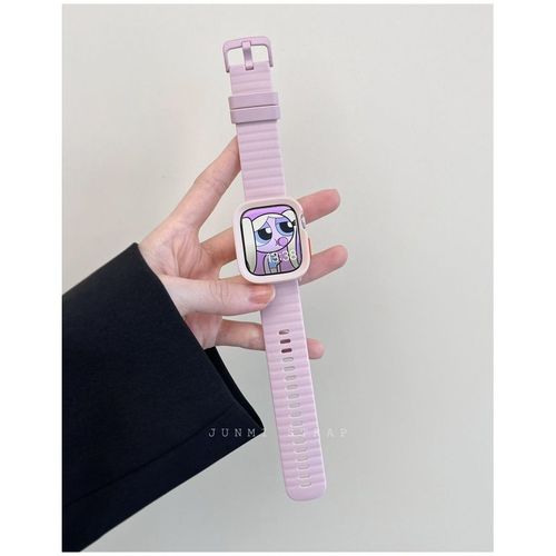 Convient Pour Apple Watch Iwatch9 Bracelet En Silicone Motif Vague Apple Watch98765432 Génération-Bracelet Couleur Sable Rose + Coque D'armure Rose Clair - Vends Uniquement Le Bracelet, Pas La Montr