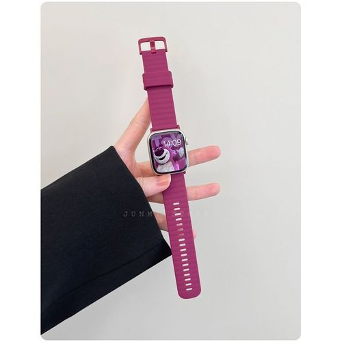 Convient Pour Apple Watch Iwatch9 Bracelet En Silicone Motif Vague Apple Watch98765432 Génération-Rose Rouge [Bracelet Uniquement] - 49 Mm [Ultra/Ultra2] Wave Silicone