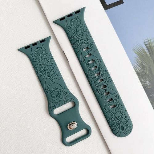 Fleurs De Tournesol Adaptées Aux Apple Watch S9 Et Iwatch 87 Se, Bracelet En Silicone Pour Femme-Aiguille De Pin Verte - 42 Mm/44 Mm/45 Mm/49 Mm Universelle