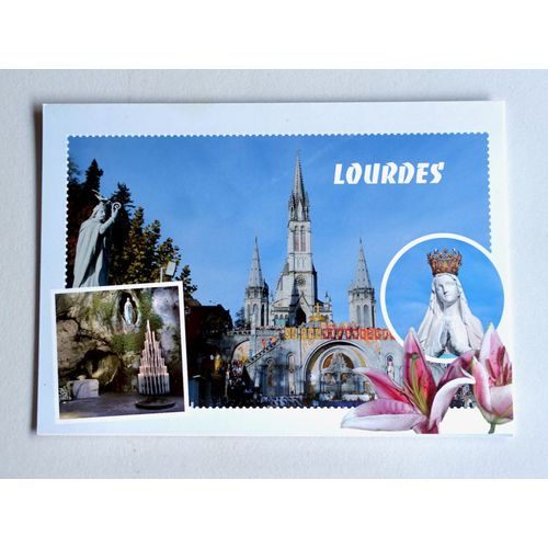 Carte Postale Lourdes.Basilique Notre-Dame,La Grotte De Massabielle,La Vierge Marie Couronnée. Hautes-Pyrennées. Département 65. France.Ecrite Au Dos.Pas De Timbre (Vierge À L'emplacement Du Timbre)