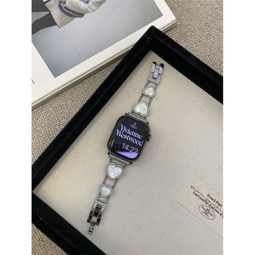 Applicable À Apple Watch Iwatch9 Bracelet Petit Parfum Style Amour Nacre Métal Applewatch8 Niche Se65-Coquillage Blanc Argenté - 38 Mm/40 Mm/41 Mm