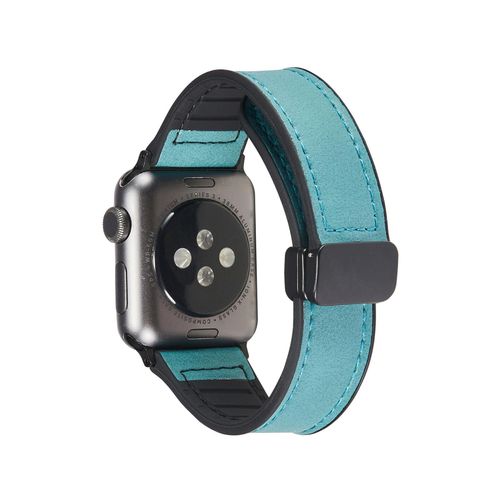 Boucle Magnétique En Cuir Grainé Crazy Horse Compatible Avec Apple Watch Iwatch 9 Retro 8741 En Silicone Ultra-Bleu Lac - 38 Mm/40 Mm/41 Mm