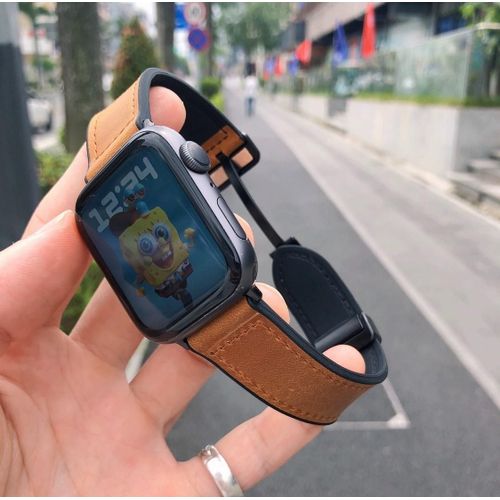 Boucle Magnétique En Cuir Grainé Crazy Horse Compatible Avec Apple Watch Iwatch 9 Retro 8741 En Silicone Ultra-Crazy Horse Brown - 38 Mm/40 Mm/41 Mm