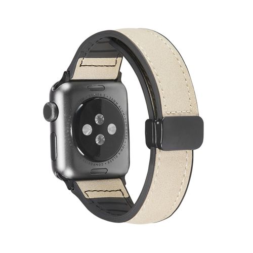 Boucle Magnétique En Cuir Grainé Crazy Horse Compatible Avec Apple Watch Iwatch 9 Retro 8741 En Silicone Ultra-Abricot - 38 Mm/40 Mm/41 Mm