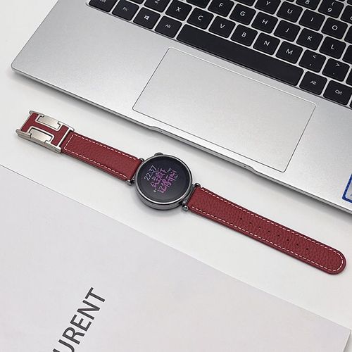 Montre Classique Pour Homme Et Femme En Cuir Grainé Litchi Avec Boucle En H Pour Huawei Gt5 Watch43gt4gt3progt21-Bourgogne - Applicable : Huawei Gt2pro-46 Mm