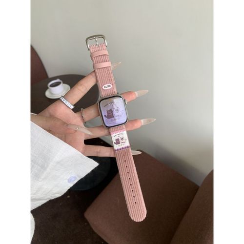 Joli Cuir Souple En Velours Côtelé Imprimé Automne Et Hiver Adapté À La Génération Apple S10 Applewatch9iwatch8765-Rose - Compatible Avec : Huawei Gt3pro-43 Mm