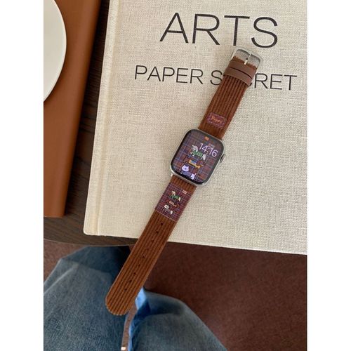Joli Cuir Souple En Velours Côtelé Imprimé Automne Et Hiver Adapté À La Génération Apple S10 Applewatch9iwatch8765-Couleur Caramel - Compatible Avec : Huawei Gt3pro-43 Mm