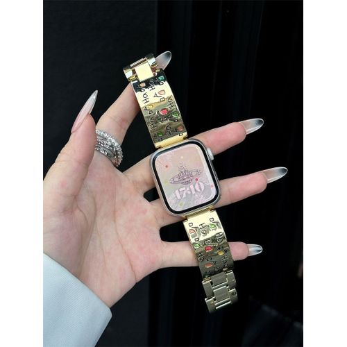 Applicable À Apple Watch Iwatch10 Bracelet Haha Haut De Gamme En Métal Diamant Coloré Applewatch98 Chaîne Confortable-Haha Couleur Diamant-Or-Applicable : Huawei Gt4/5 41 Mm 18 Mm