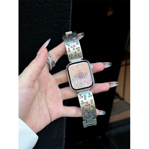 Applicable À Apple Watch Iwatch10 Bracelet Haha Haut De Gamme En Métal Diamant Coloré Applewatch98 Chaîne Confortable-Haha Color Diamond - Couleur Starlight - Compatible Avec : Huawei Gt4/5 41 Mm 18