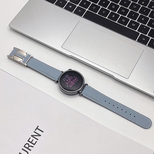 Montre Classique Pour Homme Et Femme En Cuir Grainé Litchi Avec Boucle En H Pour Huawei Gt5 Watch43gt4gt3progt21-Bleu Clair - Compatible Avec : Huawei Gt4-41 Mm