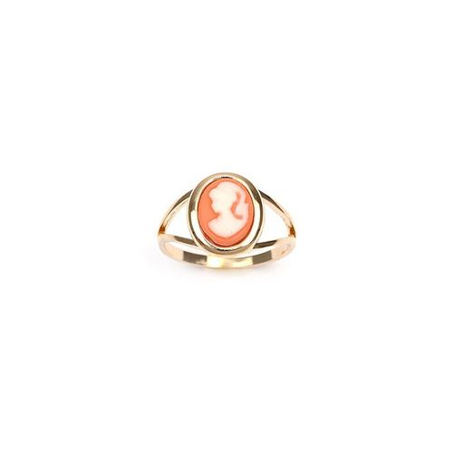 Bague Camée Fond Rose Bord Lisse Taille 52 Plaqué Or 750/000
