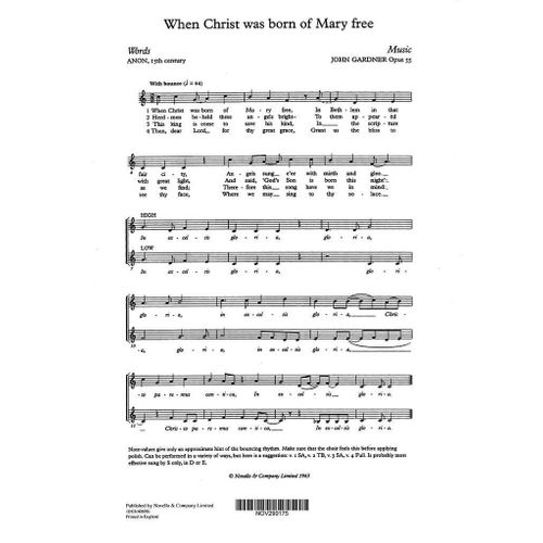 John Gardner : When Christ Was Born Of Mary Free - Recueil Soprano Voice Musnov290175