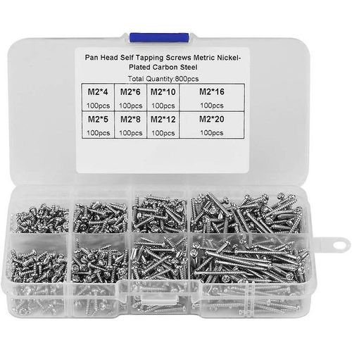 Jeu de vis à tête cylindrique de 4 à 20 mm pour métal, plastique et bois ¿ 8 longueurs courantes, boîte refermable, polyvalent pour divers secteurs d'activité