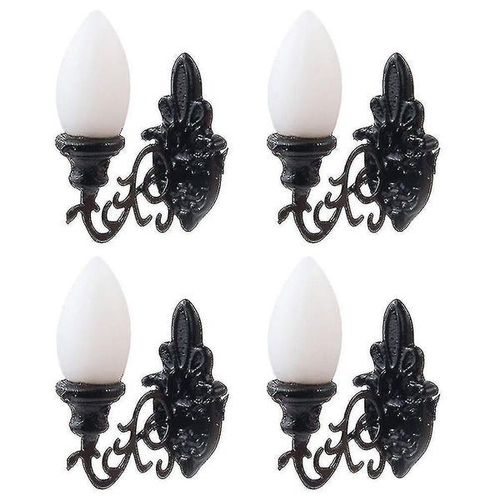 Mini Appliques Murales Décoratives Pour Maison De Poupée ¿ Abs Noir, Lumière Jaune Chaude, Échelle 1/87, Lot De 4, Installation Facile, Ambiance Chaleureuse