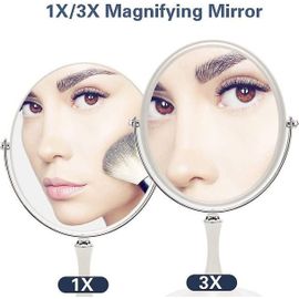 Miroir De Maquillage Double Face Avec Grossissement 1x Et 3x, Cadre En Nickel Satiné, Compact Et Facile À Transporter 