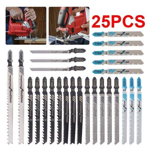 Jeu de 25 lames de scie sauteuse compatibles avec Bosch, Black & Decker, Makita et Dewalt (HCS, HSS, BIM) avec boîte de rangement