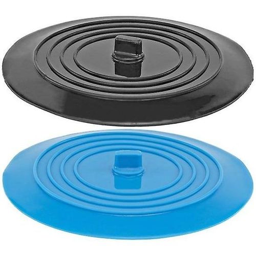 Bouchons d'évier et de baignoire extra larges en silicone ¿ 15 cm, anti-fuite, lavables au lave-vaisselle, lot de 2 (bleu et noir)
