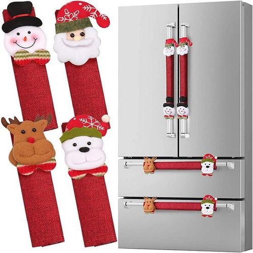 Housses de poignées de Noël haut de gamme pour réfrigérateur, four et micro-ondes ¿ Motifs mignons Père Noël, bonhomme de neige, élan et ours ¿ Faciles à nettoyer