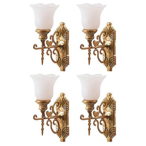 Mini Lampes De Jardin Pour Maisons De Poupées ¿ Appliques Murales En Acier Inoxydable Doré, Lumière Jaune Chaude, Lot De 5, 1,70 X 1,00 X 2,50 Cm