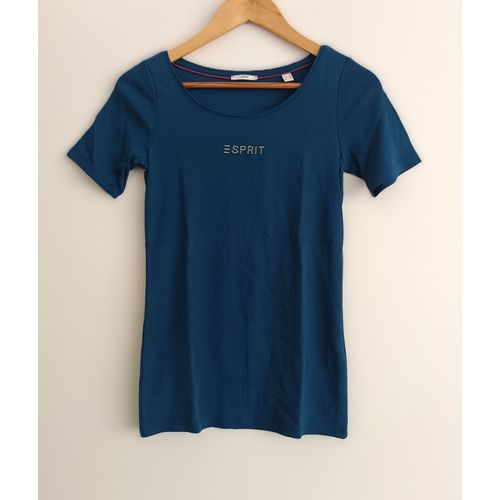 T Shirt Bleu À Strass Irisés Multicolore. Esprit. Coton. Taille M / 36.
