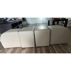 Lot De 4 Poufs Simili Cuir Beige