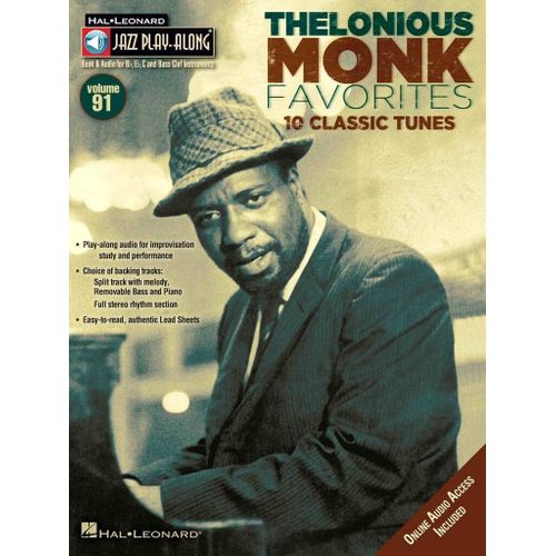 Thelonious Monk Favorites Jazz Play-Along Volume 91 - Recueil Avec Cd Flute, Violin, Guitar, Clarinet, Trumpet, Saxophone, Trombone, Chords Hl00841263 9780793587612