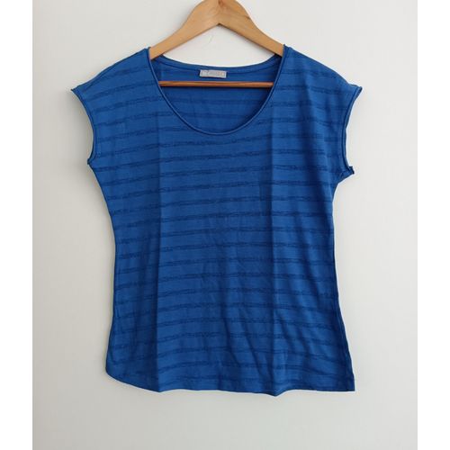 T Shirt Bleu À Rayures Paillettes. Manches Courtes. Col Rond. Tex. Taille S / 38