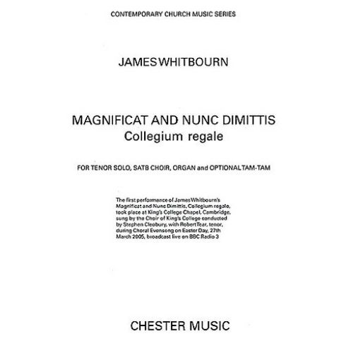 James Whitbourn : Magnificat And Nunc Dimittis (Collegium Regale) - Partitions Pour Chorales Tenor, Satb, Organ Accompaniment, Percussion Musch69630