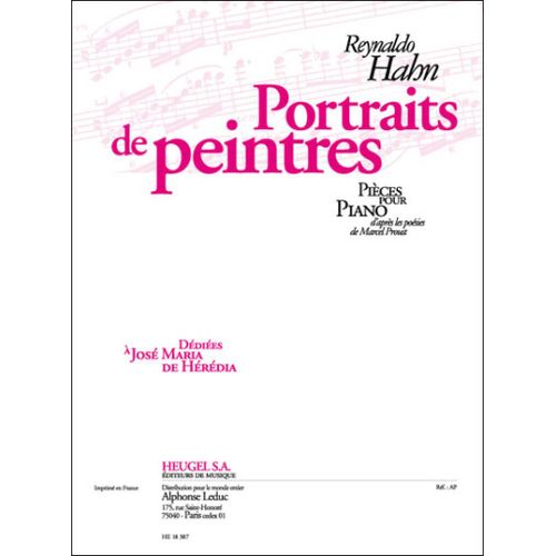 Reynaldo Hahn : Portraits De Peintres - Recueil Piano 9790047183873 Alhe18387