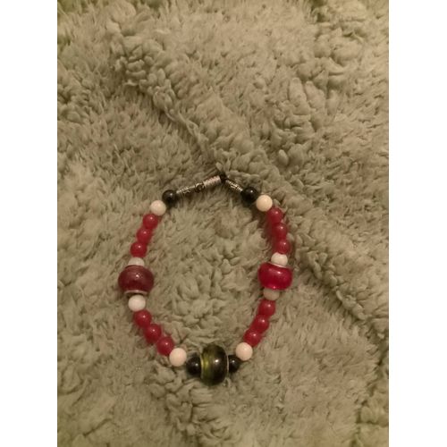 Bracelet Artisanal En Jades, Verre, Argent Tibétain