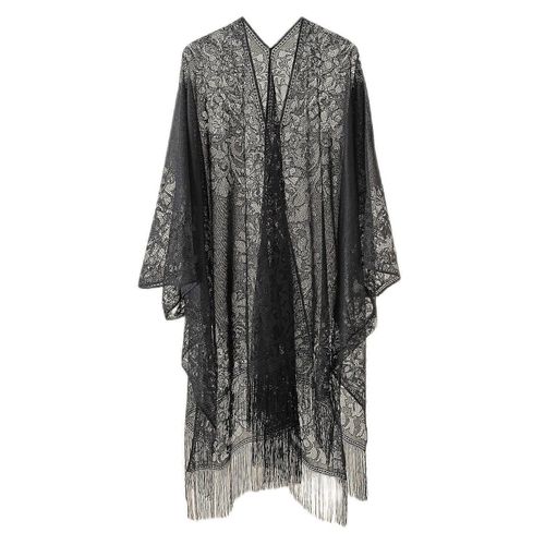 Femmes Eté Dentelle Bikini Maillot De Bain Couverture Up Creux Out Crochet Franges Florales Glands Open Front Cardigan Couleur Solide Oversize Loose Beach Cape Scarf Sh