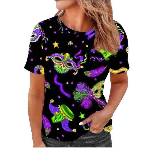 Femmes Casual Manches Courtes Carnaval Imprimé Col Rond Manches Courtes Tops Blouses Chemises