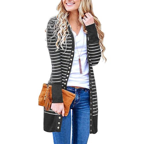 Cardigan À Simple Boutonnage Classique Rayure Motif Châle Long Pour Le Printemps Et L¿Automne