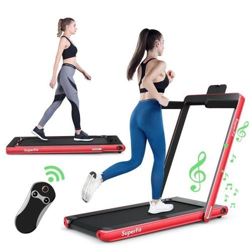 Costway Tapis De Course/Marche Pliable Contrôlé Par App Bluetooth 12 Km/H Avec Ecran Led Haut-Parleur 0,75hp Télécommande Rouge