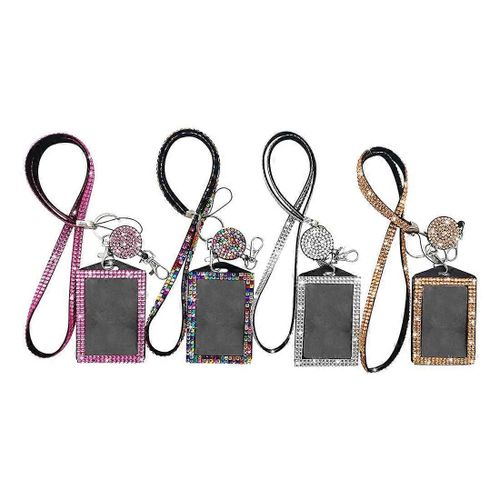 4sets Strass Lanière Bling Carte D¿Identité Titulaire Cristal Bobine Rétractable Strass Cou Lanière Carte
