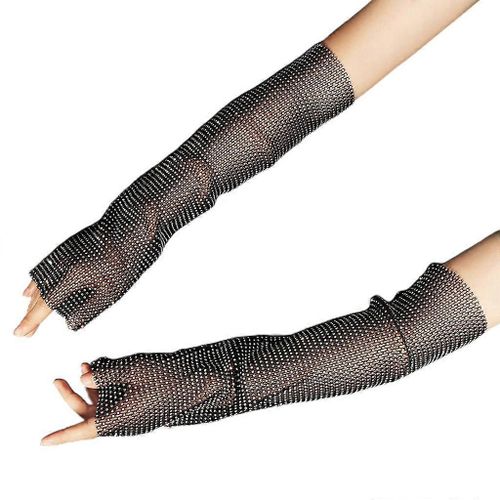 Femmes Full Glitter Pour Strass Manchettes De Manchette D¿Été Crème Solaire Boîte De Nuit Creux À Carreaux Maille Résille Mitaines Glo