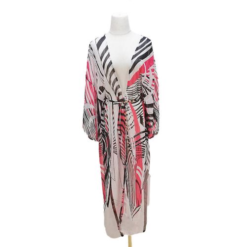 Femmes Summer Flare Long Sleeve Kimono Cardigan Contraste Couleur Zèbre Rayé Imprimé Mousseline Chemisier Belé Bikini Cover Up