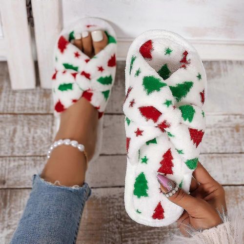 Intérieur Mode Coton Pantoufles Dame Open Toe Slippers Winter Home Antidérapant Warm Cute Floor Fur Christmas Shoes