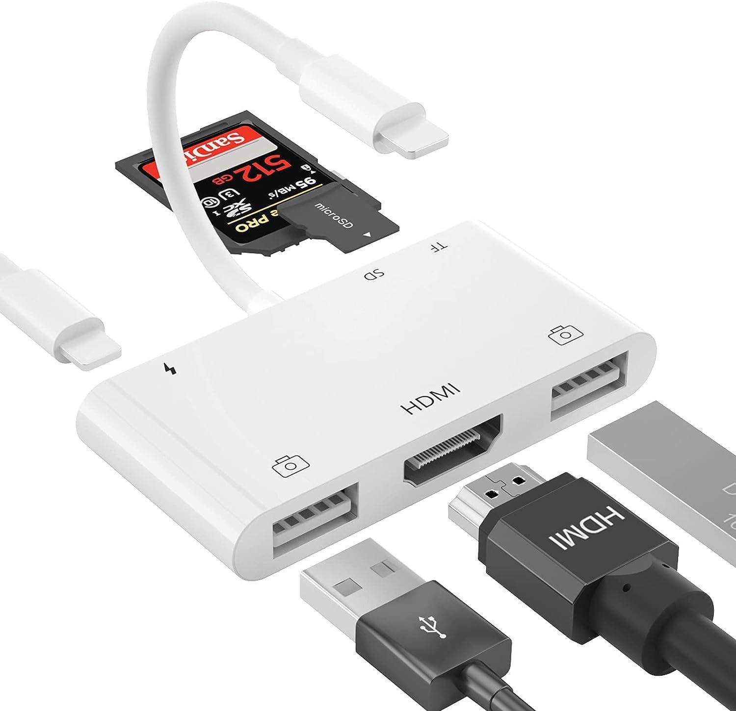 Lecteur de Carte SD pour Téléphone,Adaptateur USB OTG Compatible avec Carte  SD/TF,Adaptateur D'éclairage vers USB OTG,Compatible avec Tablette de