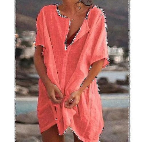 Nouveaux Couvertures Femmes Coton Beach Chemise Été Tops Décontracté Midi Robes Mode Solide Tuniques Lâches Maillots De Bain Féminins