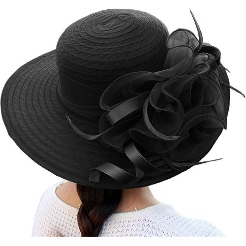 Fast Shopping Kentucky-Derby Église Robe Chapeau Pour Femmes Noir Bibi Mariée Tea Party Chapeau De Mariage Large Bord