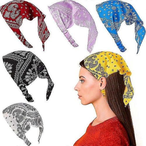 Triangle Hair Scarf Bandeau Cashew Flower Print Scrunchies Bandes De Cheveux Élastiques, Ensemble De 7pcs De Différentes Couleurs 