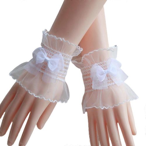 Poignets À Volants Plissés Avec Noeud Couleur Unie Poignet Manchette Kawaii Ornements Pour Fille