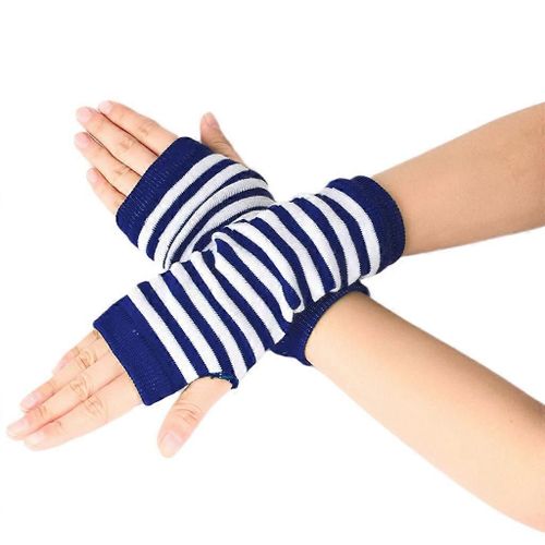 Manchette Rayée Pour Femmes Tricot Chaud Hiver Court Mitaines 7.5"